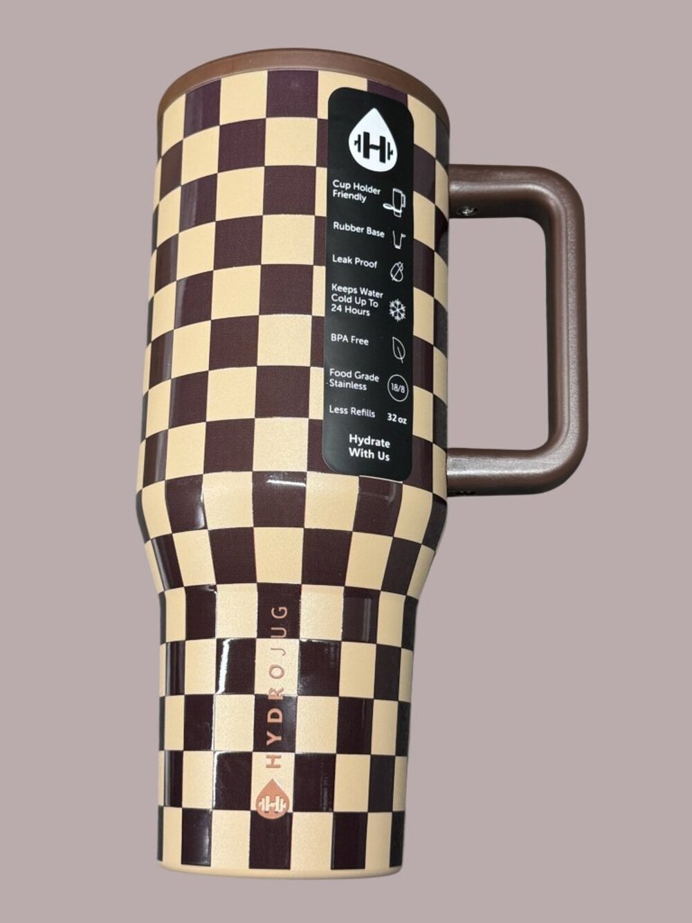 HydroJug Traveler 32 Oz Autumn Checkers Design Stainless Steel Leakproof BPA-Fre